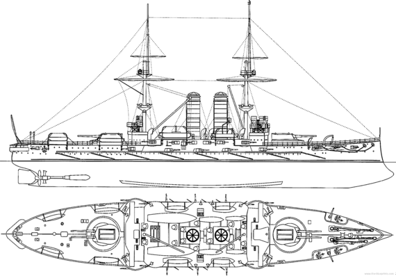 Корабль IJN Mikasa [Battleship] (1903) - чертежи, габариты, рисунки